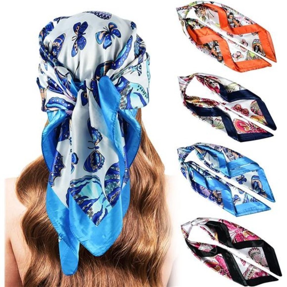 4PCS Butterfly Large Satin Head Scarves